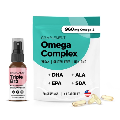 [BRSRACY6CEGWM3T6] Complement Omega Complex & Triple B12 Spray Bundle – Complete Vegan Omega-3 and B12 Supplementation for Enhanced Energy and Wellness