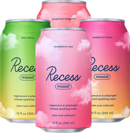 [BRSRMFQKCR7ROG3U] Recess Mood Magnesium " Adaptogen Drink, Relax Beverage, 12 Ounce (Variety Pack, 12 Pack)