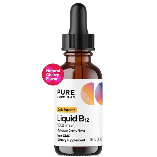 [BRSRAYAZBENGMGQZ] PureFormulas Liquid B12 1000 mcg - Natural Cherry Flavor B12 Sublingual Drops, Potent Daily Support for Energy & Wellness - Non-GMO, Allergen-Free - 1 fl. Oz.