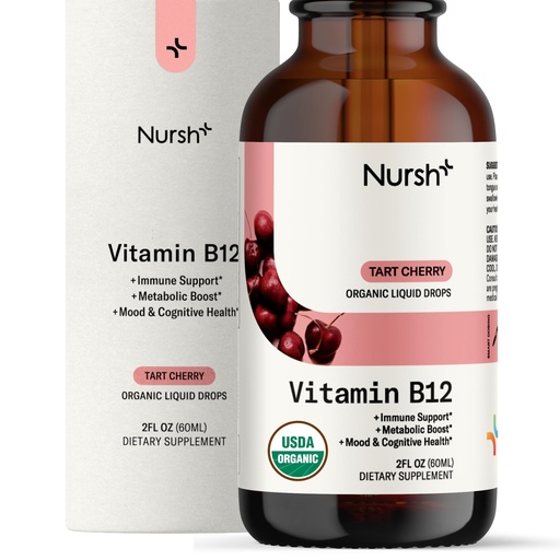 [BRSRAFIPAENBMDL4] Nursh+ Boost Sublingual Vitamin B12 Liquid Drops – Extra Strength 5000 mcg Methylcobalamin for Energy Boost & Daily Wellness, Fast Absorbing, USDA Certified Organic & Vegan, 2 fl oz