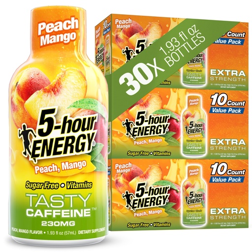[BRSRABQDB55QAETD] 5-hour ENERGY PEACH MANGO Flavor, 30 Count, 1.93 Fl Oz Energy Shot, Extra Strength, Amino Acids, B Vitamins, Sugar Free and Zero Calories