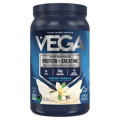[BRSRAAT2CIJQ4F3F] Vega Protein + Creatine - 30g Plant-Based Protein, Vanilla, 13 Servings, 3g Creatine, 5g BCAAs, Vegan, Keto, Gluten Free, Dairy Free, Low Carb, for Muscle Growth & Repair, Drink Mix, 22oz