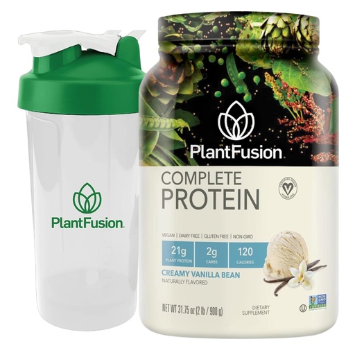 [BRSREZD5BZ7AGDLB] PlantFusion Vegan Protein Powder Vanilla Bean 2lb + 20oz BPA-Free Shaker Bottle – Complete Plant-Based Protein with BCAAs, Enzymes – Keto, Gluten-Free, Non-Dairy, Non-GMO