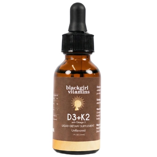 [BRSRGHT2DIBQ2A3O] Black Girl Vitamins Vitamin D3 K2 Drops (125mcg Each) with Omega 3 – Liquid D3 K2 (MK7) Daily Supplement, Concentrated Unflavored Drops, Vegan (30-Day Supply)