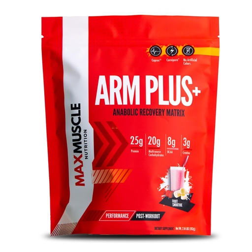 [BRSW2CQ6CINAA23U] Max Muscle Arm Plus+ Anabolic Recovery Matrix | 25g Protein, 8g Bcaas, 3g Creatine Monohydrate | Whey Protein, Amino Acid, Antioxidants, Glutamine, Electrolyte Complex (Fruit Smoothie, 2.54 lb)