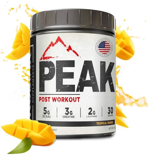 [BRSWGYIHCQHQ2CT2] Peak Post Workout - BCAA 2:1:1 Creatine - Glutamine - Muscle Recovery and Strength Building Supplement - 30 Servings - Tropical Mango