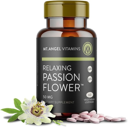 [BRSWIGYACAMBAHLI] Mt. Angel Vitamins - Relaxing Passion Flower Extract Great Tasting Herbal Lozenge (Passiflora incarnata) - Highly Bio Available 4:1 Extract - 60 Count