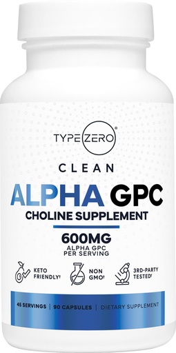 [BRSWYCQLB4NGAE3U] Type Zero Ultra Clean Alpha GPC Choline Supplement (600mg | 90 Capsules) Soy Free, Non-GMO Nootropics Alpha GPC 600mg / 300mg; Alpha-GPC Brain Memory and Focus Supplements