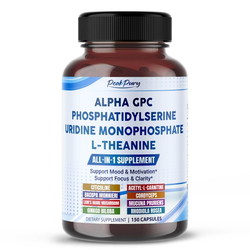 [BRSREZIOAR7RU23F] Ultra Alpha GPC, Phosphatidylserine, Uridine & L-Theanine – Nootropic Supplement for Mood, Focus & Mental Clarity – 150 Capsules