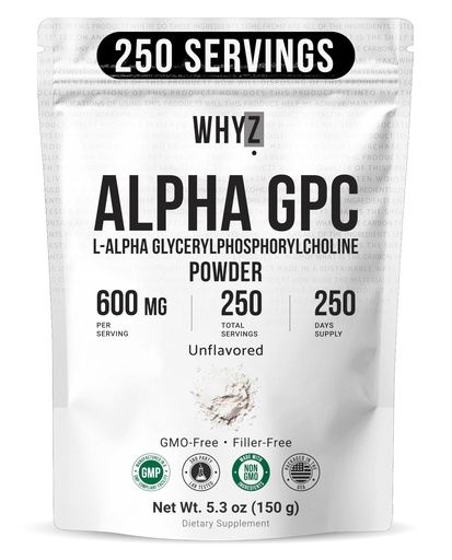 [BRSRECYOAQPRYCD5] Alpha GPC Powder Alpha-Phosphorylcholine Choline Supplement Unflavored, Fine Powder for Smooth Mixing Non-GMO Vegan Additive-Free Gluten-Free, 150g (5.3 oz)