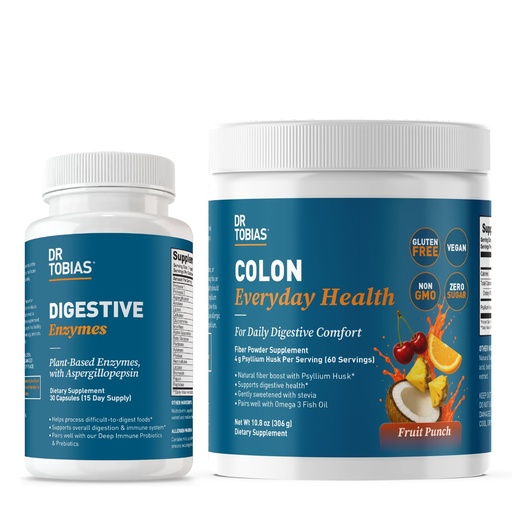 [BRSREHQEBEHBM3TD] Dr. Tobias Digestive Enzymes with Amylase, Bromelain & 18 Plant-Based Enzymes + Colon Everyday Health Fruit Punch – Digestive Enzyme Capsules & 4g Psyllium Fiber Drink for Daily Gut Function