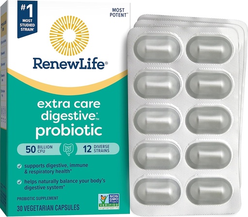 [BRSWIHIEC57QC3LY] Renew Life Extra Care Go-Pack Probiotic Capsules, Daily Supplement Supports Immune, Digestive and Respiratory Health, L. Rhamnosus GG, Dairy, Soy and gluten-free, 50 Billion CFU, 30 Ct