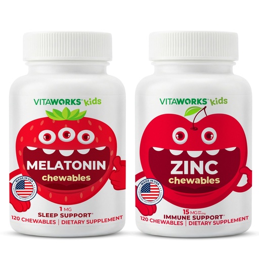 [BRSROEL7CJ7WGEY3] Kids Melatonin 1mg Chewables + Zinc 15mg Chewables Bundle