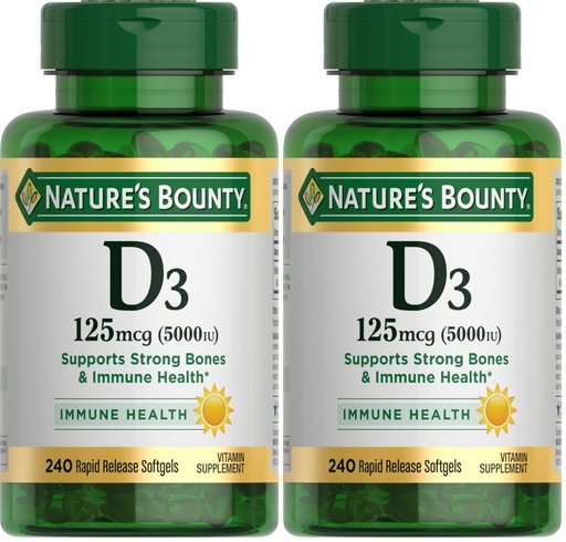 [BRSREBD5BUPWK2YY] Nature's Bounty Vitamin D3 5000 IU Softgels, Rapid Release, Immune Support, Vitamin D Supplements, 240 Ct (Pack of 2)