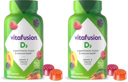 Vitafusion Vitamin D3 Gummies,Bone and Immune Support,Peach,BlackBerry,Strawberry Flavored,50 mcg D3 Gummy Vitamin Supplement,75 Day Supply,150 Count (Pack of 2)