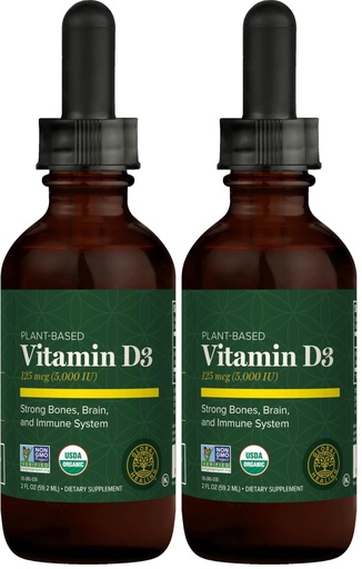[BRSRGCYLCF7Q2GY6] Global Healing Organic Vitamin D3 5000 IU Supplement - Vegan Vitamin D Supplements for Immune Health & Strong Bones Support - Pure D3 Vitamin 5000 IU Ingredients, VIT D3-2 Fl Oz (Pack of 2)