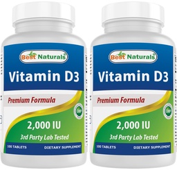 Best Naturals Vitamin D3 2000 IU (50 mcg) - 100 Tablets - 100 Days Supply - Helps Support Immune Health, Strong Bones and Teeth, & Muscle Function (100 Count (Pack of 2))