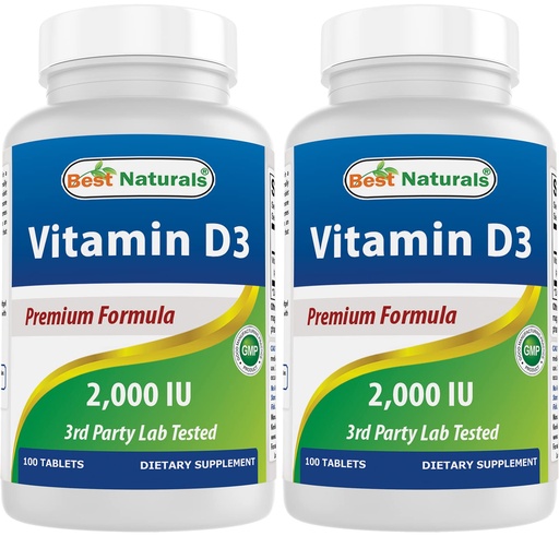 [BRSW2AYRDN6QYCL7] Best Naturals Vitamin D3 2000 IU (50 mcg) - 100 Tablets - 100 Days Supply - Helps Support Immune Health, Strong Bones and Teeth, & Muscle Function (100 Count (Pack of 2))