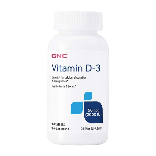 [BRSWY2YFCMJRGCLX] GNC Vitamin D3 50mcg Supplement, 2000 IU, Supports Teeth and Bone Health,180 Servings