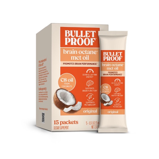 [BRSWGZAHOUIRQCAZ] Bulletproof Brain Octane C8 MCT Oil Packets, Pack of 15 – 100% Pure Coconut Oil, Triple-Distilled Keto Energy Supplement for Coffee & Smoothies, Unflavored, No Additives or Fillers, Non-GMO