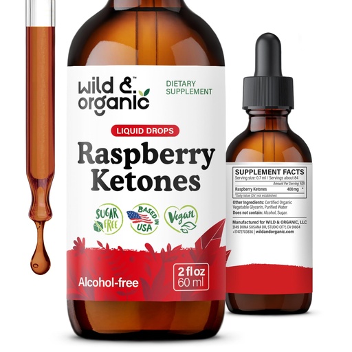 [BRSRAGQEAAMWECQU] Wild & Organic Raspberry Ketones Extract Tincture - Liquid Raspberry Ketones Supplement - 2-Month Supply - Vegan, Sugar & Alcohol-Free - 2 fl oz