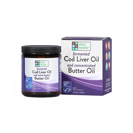 [BRSROYYCB4HQOFIU] Green Pasture Butter Oil/Fermented Cod Liver Oil Blended Gel - 6.4 oz.- Unflavored