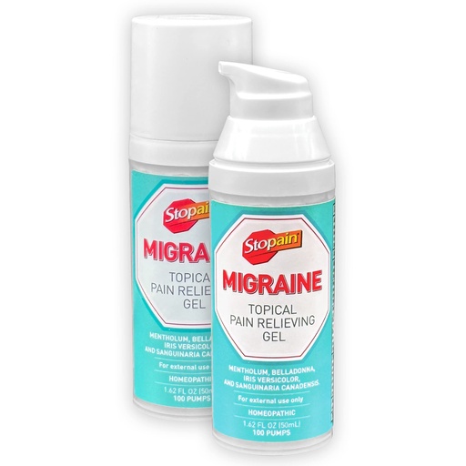 [BRSWKHQQAB6QAGQU] Stopain Migraine Pain Relief Gel Pump, 1.62oz (2 Pack), USA Made, Max Strength Fast Acting Research Proven Effective Topical, No Known Side Effects or Drug Interactions, HSA FSA Approved Products
