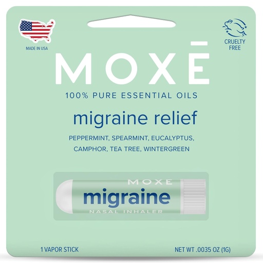 [BRSRMBQPBN5AM3L7] MOXE Migraine Relief Nasal Inhaler, Essential Oils for Headaches & Tension Relief, Portable Aromatherapy, Easy-to-Use, Pure & Undiluted, Peppermint, Spearmint, Eucalyptus, Tea Tree, USA Made, 1 Pack