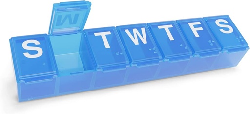 [BRSW2CD7OIHGG3TB] EZY DOSE Weekly (7-Day) Pill Organizer, Medicine Planner, Vitamin Organizer Box, Case for Supplements and Fish Oils, Convenient and Easy to Use Medium Compartments, Travel Friendly, Blue, BPA Free