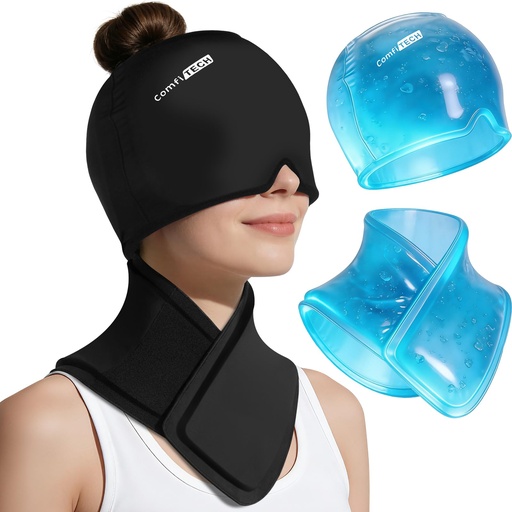 [BRSRECQNAQDWEF3G] ComfiTECH Migraine Relief Cap & Extra Long Neck Ice Pack Wrap Set, Cooling Head Wrap for Headaches with Extended Cervical Ice Pack for Neck Pain, Stiff Shoulder Relief After Work, Medium
