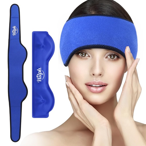 [BRSWGC32OZ5AA2TG] Hilph Headache Ice Pack Migraine Ice Head Wrap, Reusable Head Cold Pack Forehead Ice Pack for Migraine Relief, Headache Tension, Sinus Pain, Chemo, Stress Relief (Blue)