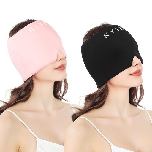 [BRSREEIKOQMWCDTU] Migraine Relief Cap Gel Ice Head Wrap - Hot & Cold Therapy Soothing Headache Hat Ice Pack Mask, Headache Relief Wrap for Tension, Stress, Hangover&Puffy Eyes,Black&Pink, 2PC((Gift Eye Mask))