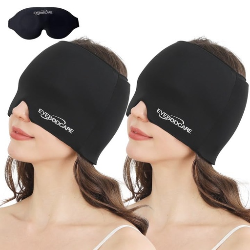 [BRSREZYZCAARGDLG] 2 Pack Migraine Relief Cap, Reusable Headache Relief Cap with Hot & Cold Therapy, Soothing Headache Hat, Odorless Gel Ice Head Wrap for Tension, Stress, Sinus & Headache, Black