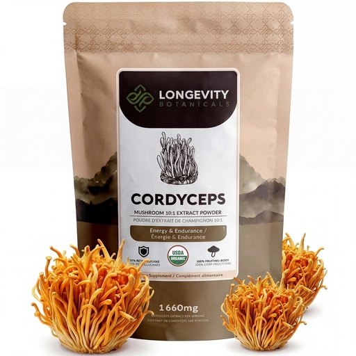 [BRSWKE37OR6AKFD6] Longevity Botanicals Organic Cordyceps Mushroom Powder Supplement Extract 100g | Cordyceps Militaris Fruiting Body | ≥30% Beta-D-Glucans | 60 Servings of 1,660mg | Supports Daily Energy & Wellness