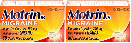 [BRSRGGQPOECBSYDK] Motrin IB Migraine Relief Liquid Gel Capsules with 200 mg Ibuprofen per Capsule, Fast & Effective Migraine Headache Medicine with NSAID Pain Reliever Ibuprofen, Caffeine-Free, 80 ct, (Pack of 2)