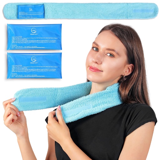 [BRSROFALDFYAAAI3] Neck Ice Pack Wrap with 2 Reusable Gel Ice Packs, Flexible Ice Wrap for Neck, Shoulders, Knees, Wrists, Soft Cooling Towel Compress for Post Surgery, Tonsillectomy, Migraine, Sore Muscle Pain Relief