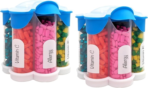 [BRSRAYAFCENWCYDU] Extra Large Pill Organizer Daily, Weekly, Monthly Supplement Bottle, Cute Blossom Pill Dispenser with 7 XL Compartments (2 Pack Combo) (Light Blue 2 Pack)