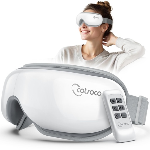 [BRSRGBABC5YBSADK] cotsoco Eye Massager with Heat, Remote, and Compression, Adjustable Foldable Sleep Mask for Relaxing Eyes and Better Sleep, Migraine Relief Device, Birthday Gifts for Mother Day Women Men Her Him