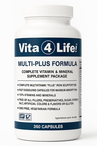 [BRSWI2QIOMABUFQ7] Vita4Life!® Bariatric Multivitamins Multi-Plus Formula | 483% Iron Support | 360 Fast-Absorbing Capsules | Complete Vitamin B Complex for Gastric Bypass & Sleeve Patients | Made in USA