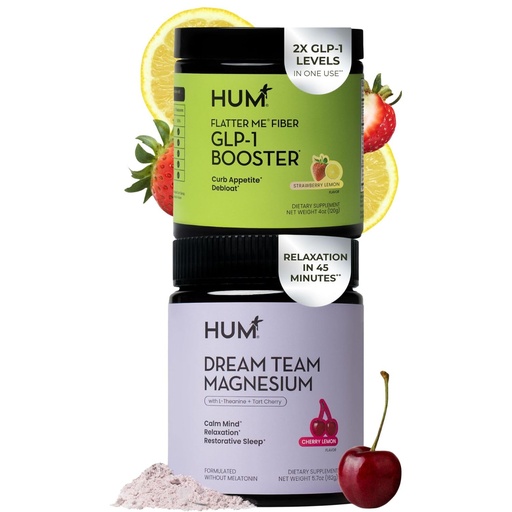 [BRSRGEAQCEBB4HT6] HUM Nutrition Flatter Me Fiber + Dream Team Magnesium Powder Bundle – Digestive Support Fiber & Magnesium Bisglycinate Drink Mix with L-Theanine & Tart Cherry, Cherry Lemon, 2-Product Wellness Routine