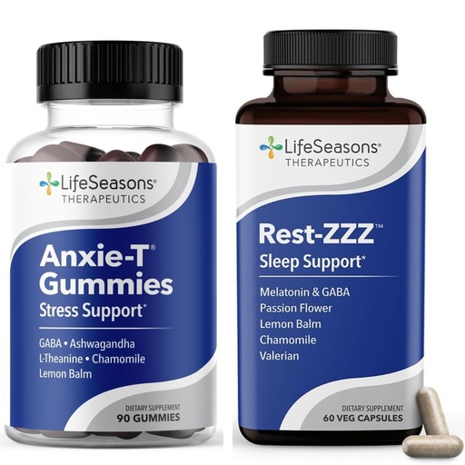 [BRSREHYBAF7GMFLF] LifeSeasons Anxie-T Gummies + Rest-ZZZ Bundle – Day & Night Calm and Sleep Support – Reduce Stress, Ease Tension, Fall Asleep & Stay Asleep – Ashwagandha, GABA, L-Theanine – 90 Gummies + 60 Capsules