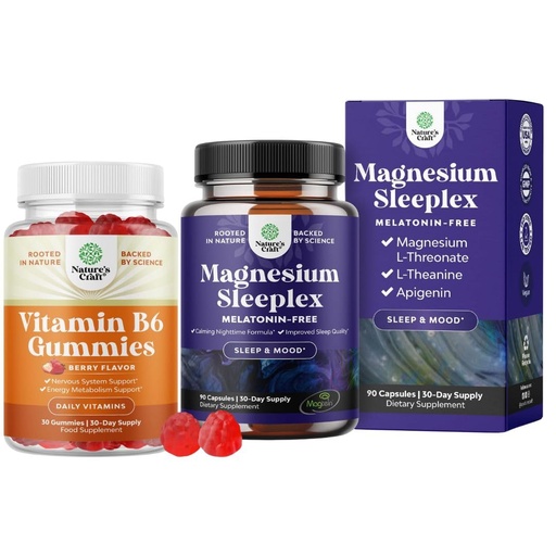 [BRSRG2TYA4AQGCQU] Bundle of Potent Vitamin B6 Gummies for Adults - Vitamin B Complex Supplements for Nervous System and High Absorption Magnesium Sleep - Rest Support Magtein Magnesium L-Threonate and Apigenin Theanine