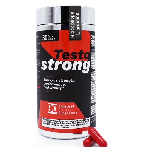 [BRSREGIYCMFWGADJ] Testo Strong Capsules – Men’s Vitality Supplement with L-Arginine & Black Pepper – Nitric Oxide Support – Energy & Endurance Supplement for Men – 90 Capsules, 30 Day Supply