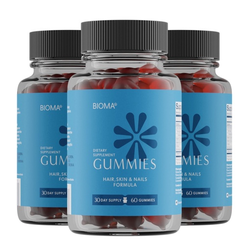 [BRSREYIOBFYBAGTV] BIOMA Hair, Skin & Nails Beauty Gummies - Supports Growth & Strength with Biotin, Collagen, Zinc & Vitamins C & D - Gluten-Free - 180 Gummies (90-Day Supply, 3 Pack)