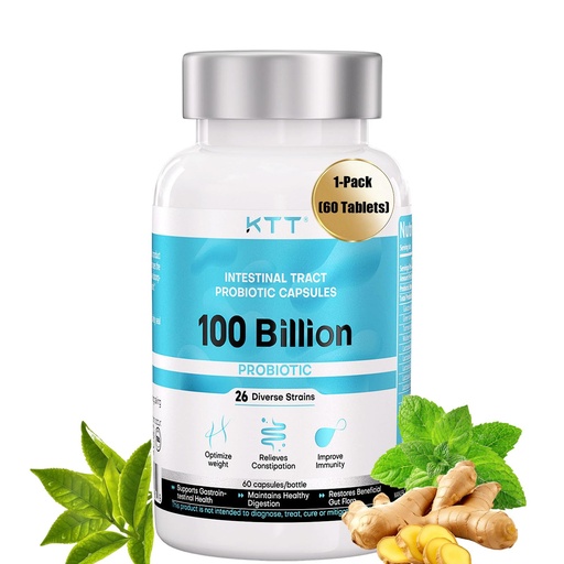 [BRSREFI7OYNRGCLU] KTT Probiotics 100B CFU, 26 Strains for Gut Health & Immune Support, Promotes Digestive Balance & Regularity, Acid-Resistant Capsules, Vegetarian, 60 Count for Men & Women