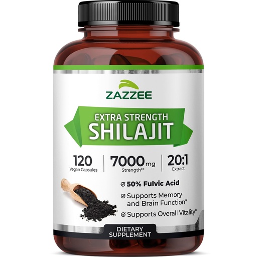 [BRSROEILOZYAO3TP] Zazzee 100% Pure Himalayan Shilajit 20:1 Extract, 50% Fulvic Acid, 120 Vegan Capsules, 4 Month Supply, Rich in Trace Mineral, 20X Potency, Energy & Vitality Support, Non-GMO, Made in the USA