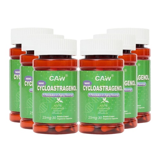 [BRSREZT2OQPQY2DP] CAW Nano Cycloastragenol 98% 25mg 30 Caps | Telomerase Activation DNA Repair | Immunity Boost Better Absorption | Enteric-Coated Vegetarian Capsules (6 Bottles)