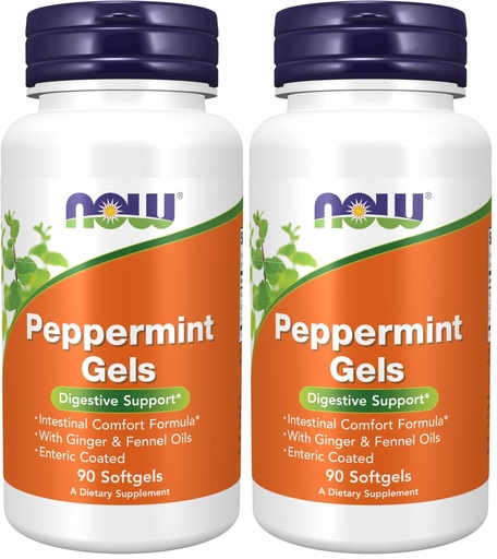 [BRSRGGQKBEBQKHTL] NOW Foods Supplements, Peppermint Gels with Ginger & Fennel Oils, Enteric Coated, Digestive Support*, 90 Softgels, (Pack of 2)