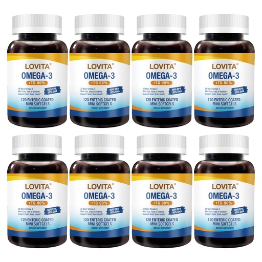 [BRSRGHYODN4BO337] LOVITA 8-Pack Fish Oil Value Bundle - 960 Mini Softgels Total, 2000mg rTG Omega-3, Burpless Enteric-Coated for Brain & Eye Health