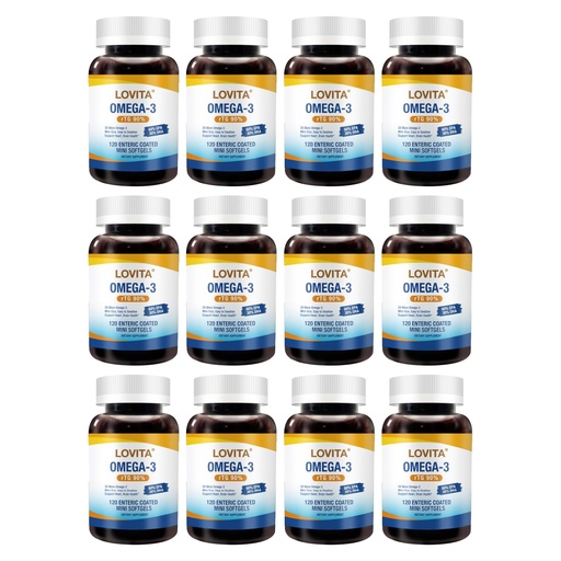 [BRSRGHYOCEIA4CIY] LOVITA 12-Pack Bulk Omega-3 Bundle - 1440 Mini Softgels, 2000mg rTG Form, Enteric-Coated Burpless Daily Supplement (Year Supply)